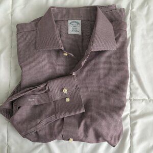 Brooks Brothers Regent Men's Long Sleeve Button Up Red White Pin Check 16.5 2/3